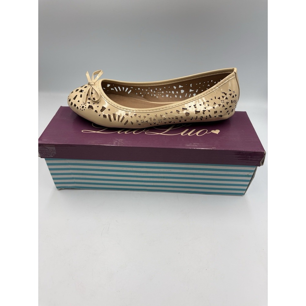 Luo Luo Women's Beige Faux Leather Slip-On Flats Round Toe Bow Solid 7 NIB